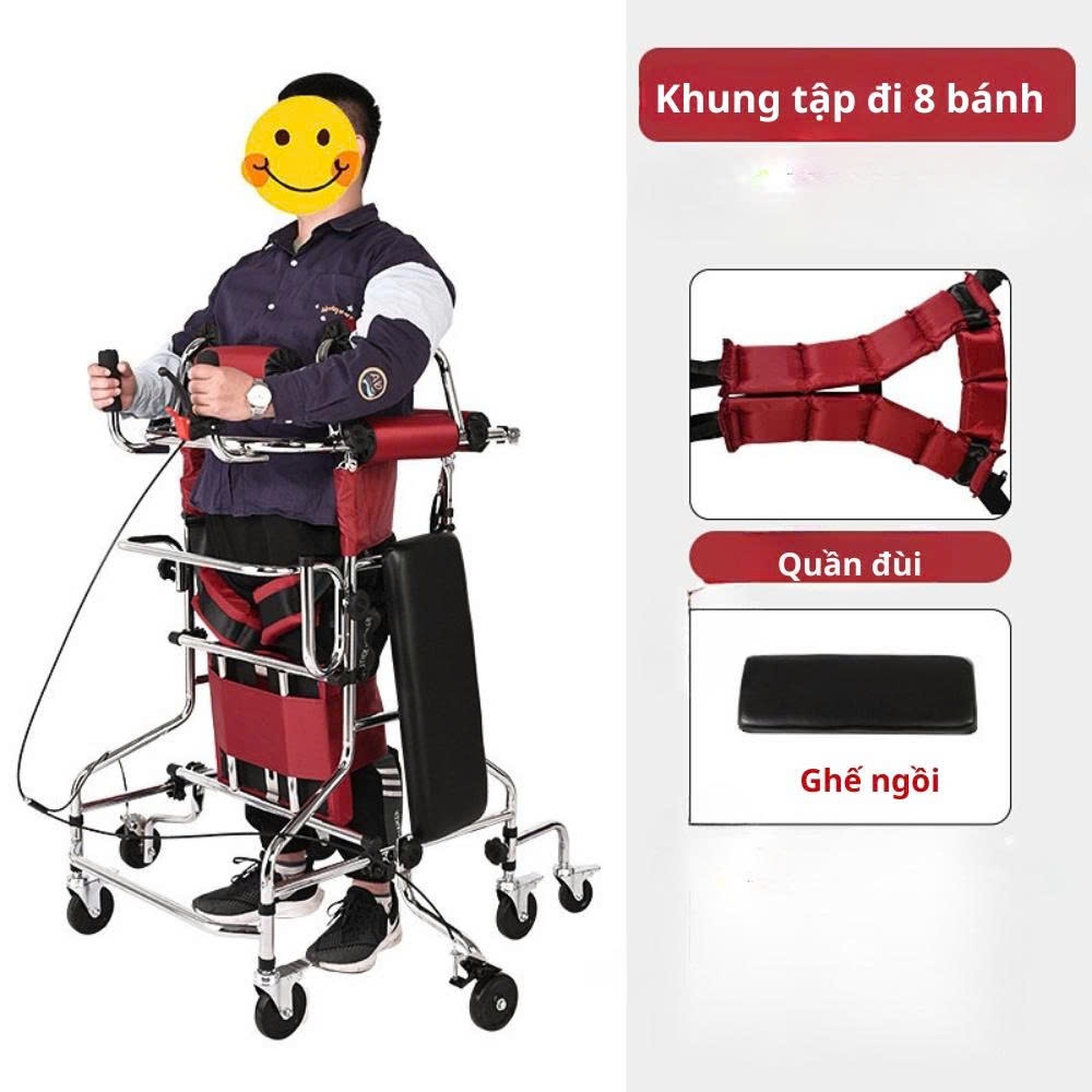 Khung tâp đi tập đứng chống lật  cho bệnh nhân phục hồi chức năng - Khung tập đi tám bánh
