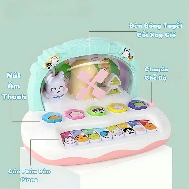 Đàn Piano cối xay gió bông tuyết phát nhạc âm thanh vui nhộn cho bé - Đồ chơi đàn piano phát triển giác quan cho bé