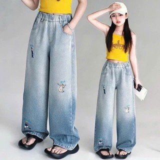 Quần Jean Suông Thêu Hoạ Tiết Hoạt Hình Cho Bé Gái (23–50kg)