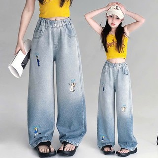 Quần Jean Suông Thêu Hoạ Tiết Hoạt Hình Cho Bé Gái (23–50kg)