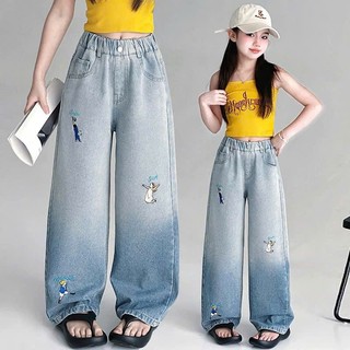 Quần Jean Suông Thêu Hoạ Tiết Hoạt Hình Cho Bé Gái (23–50kg)