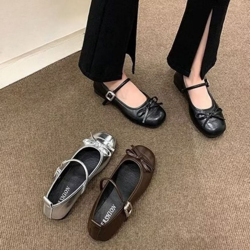 Giày Bệt Lolita Nữ, Giày Lolita Nữ Mũi Đính Nơ Quai Tròn Phong Cách Nhẹ Nhàng N31 || AnshoesDynasty