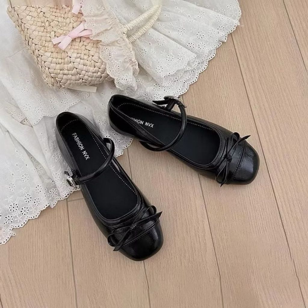 Giày Bệt Lolita Nữ, Giày Lolita Nữ Mũi Đính Nơ Quai Tròn Phong Cách Nhẹ Nhàng N31 || AnshoesDynasty