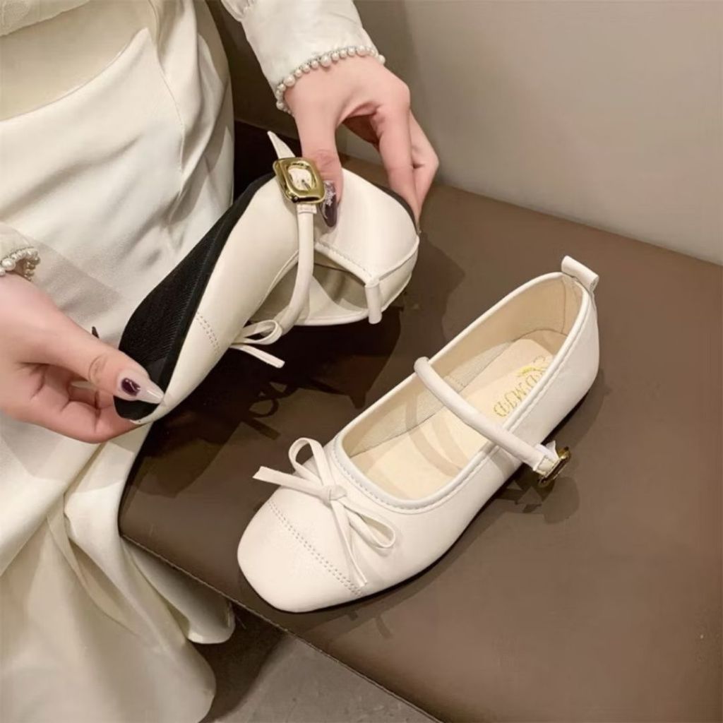 Giày Bệt Lolita Nữ, Giày Lolita Nữ Mũi Đính Nơ Quai Tròn Phong Cách Nhẹ Nhàng N31 || AnshoesDynasty