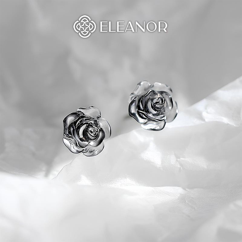 Bông tai nữ chuôi bạc 925 Eleanor Accessories hoa hồng loang đen phụ kiện trang sức khuyên tai 9884