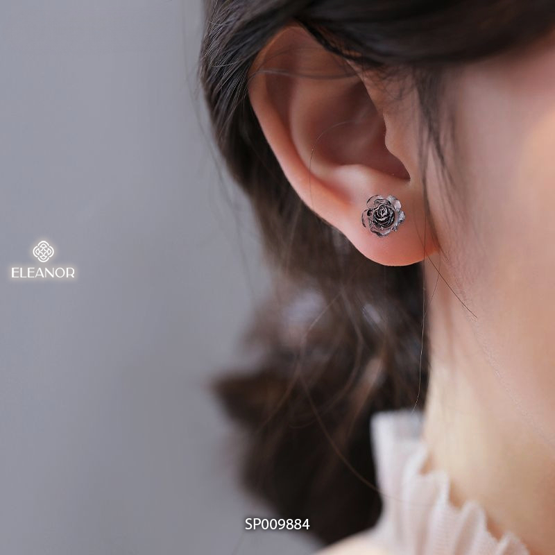 Bông tai nữ chuôi bạc 925 Eleanor Accessories hoa hồng loang đen phụ kiện trang sức khuyên tai 9884