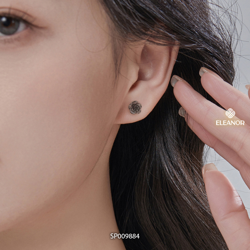 Bông tai nữ chuôi bạc 925 Eleanor Accessories hoa hồng loang đen phụ kiện trang sức khuyên tai 9884