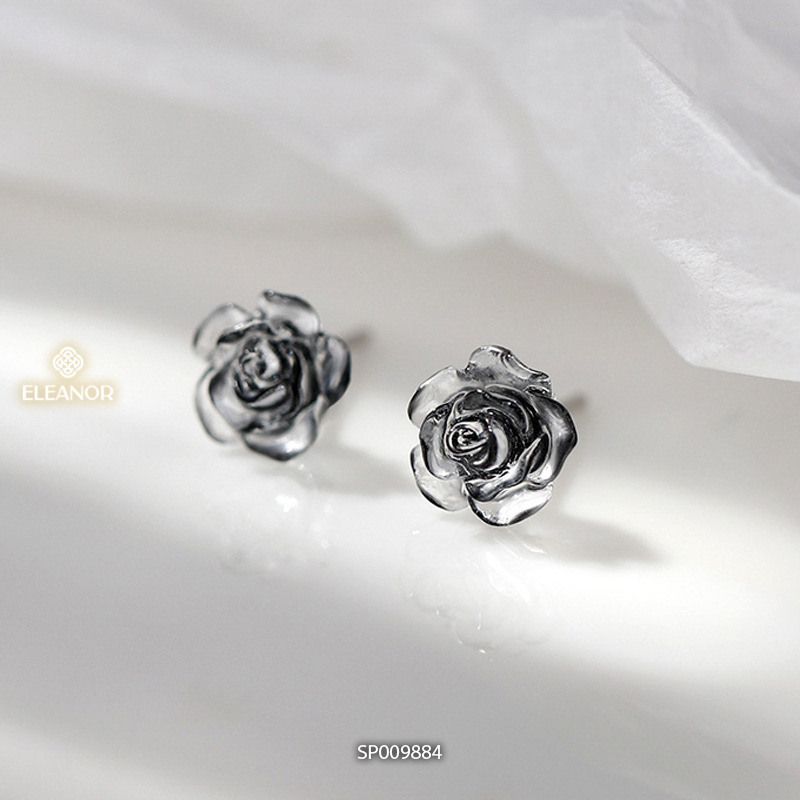 Bông tai nữ chuôi bạc 925 Eleanor Accessories hoa hồng loang đen phụ kiện trang sức khuyên tai 9884
