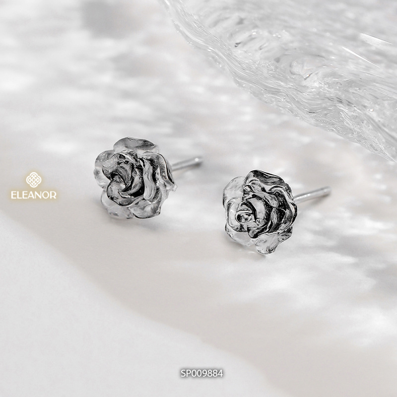 Bông tai nữ chuôi bạc 925 Eleanor Accessories hoa hồng loang đen phụ kiện trang sức khuyên tai 9884