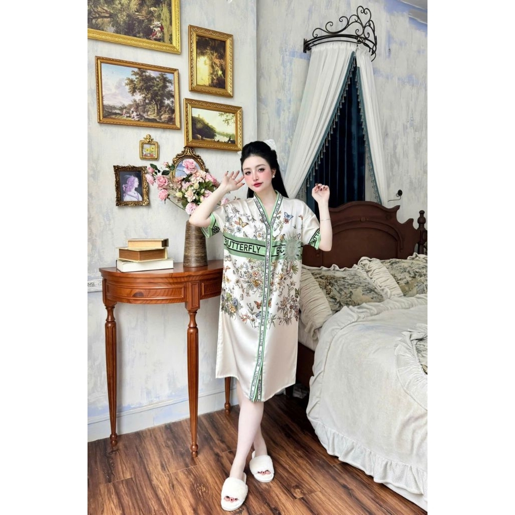 Bộ đầm ngủ 3D cổ V size dưới 65kg chất latin mềm mại, thoáng mát, dễ chịu s971