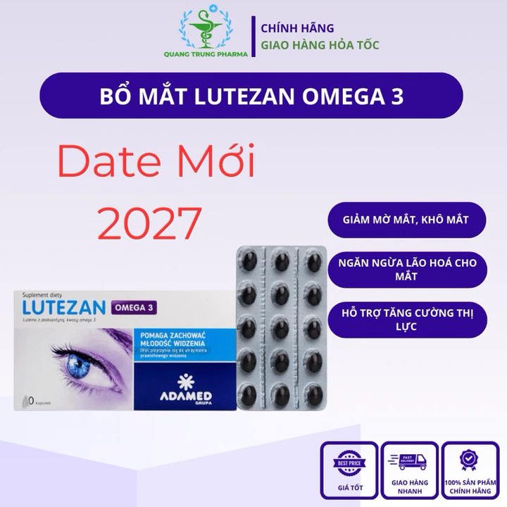 (Chính Hãng) Viên uống bổ mắt LUTEZAN Omega 3 giảm mờ mắt khô mắt chống lão hóa cho mắt Hộp 30 viên Date Mới T2/27