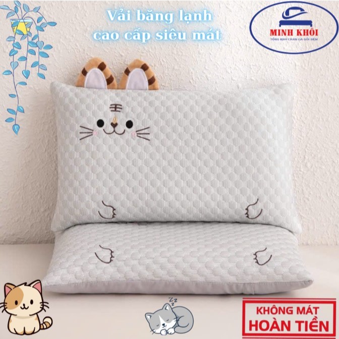 Gối trẻ em vải lụa băng lạnh, gối nằm cho bé thoáng mát thấm hút mồ hôi