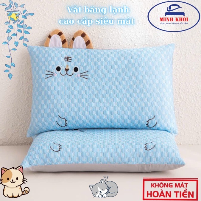 Gối trẻ em vải lụa băng lạnh, gối nằm cho bé thoáng mát thấm hút mồ hôi