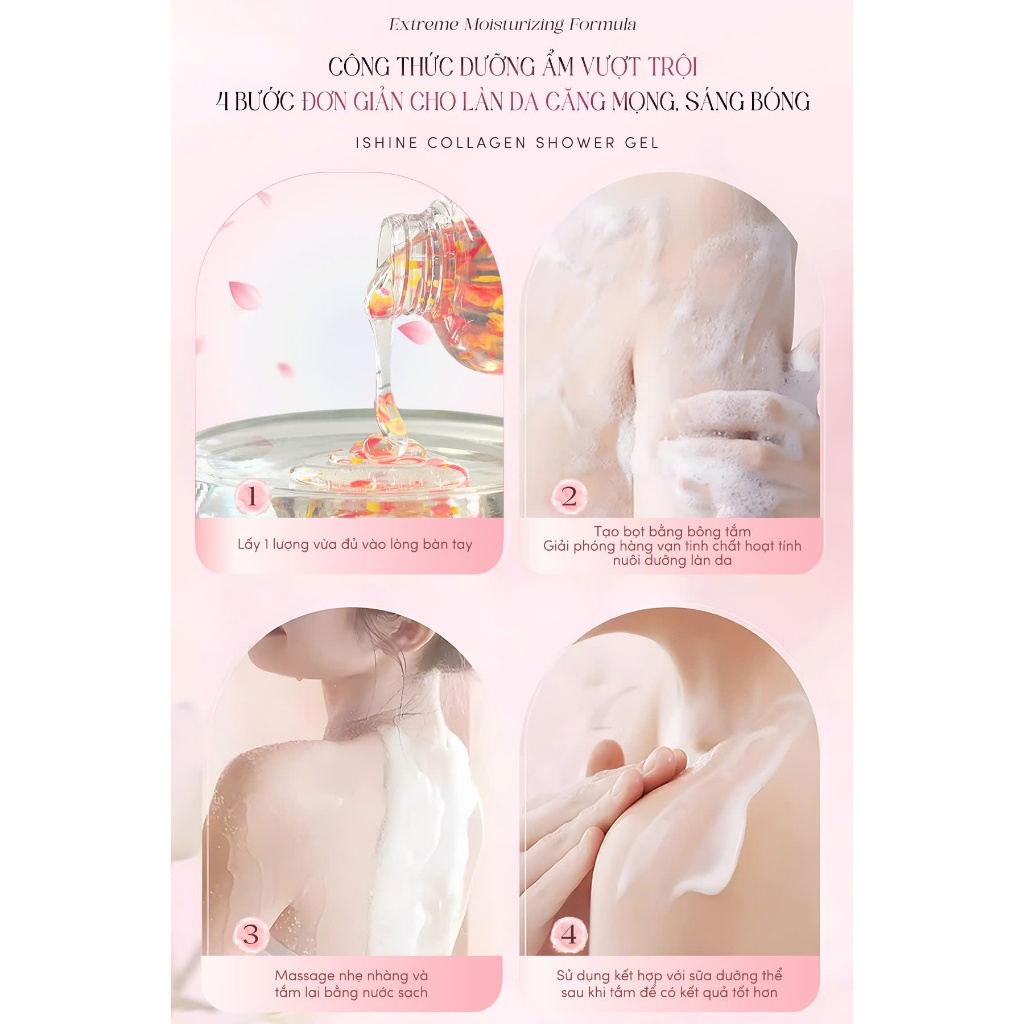 Sữa Tắm Collagen Tinh Dầu Cánh Hoa Dưỡng Sáng Da Lưu Hương Lâu iShine 300ml