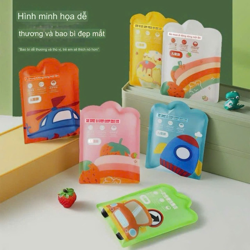SET 7 áo mưa 1 lần siêu dai freesize cho bé 20-45kg
