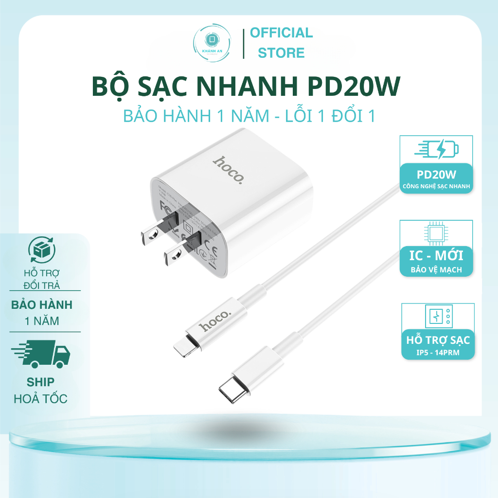 Sạc nhanh Type C, Bộ Sạc Nhanh PD20W Hoco, Bảo Hành 1 Năm Lỗi Đổi Mới - Khánh An Technology