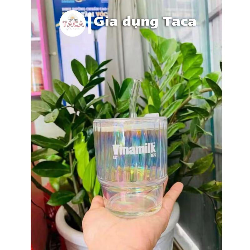 Cốc Thuỷ Tinh Cầu Vồng Có Ống Hút 400ml Dùng Uống Nước, Uống Cafe, Trà Sữa
