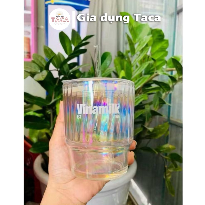 Cốc Thuỷ Tinh Cầu Vồng Có Ống Hút 400ml Dùng Uống Nước, Uống Cafe, Trà Sữa