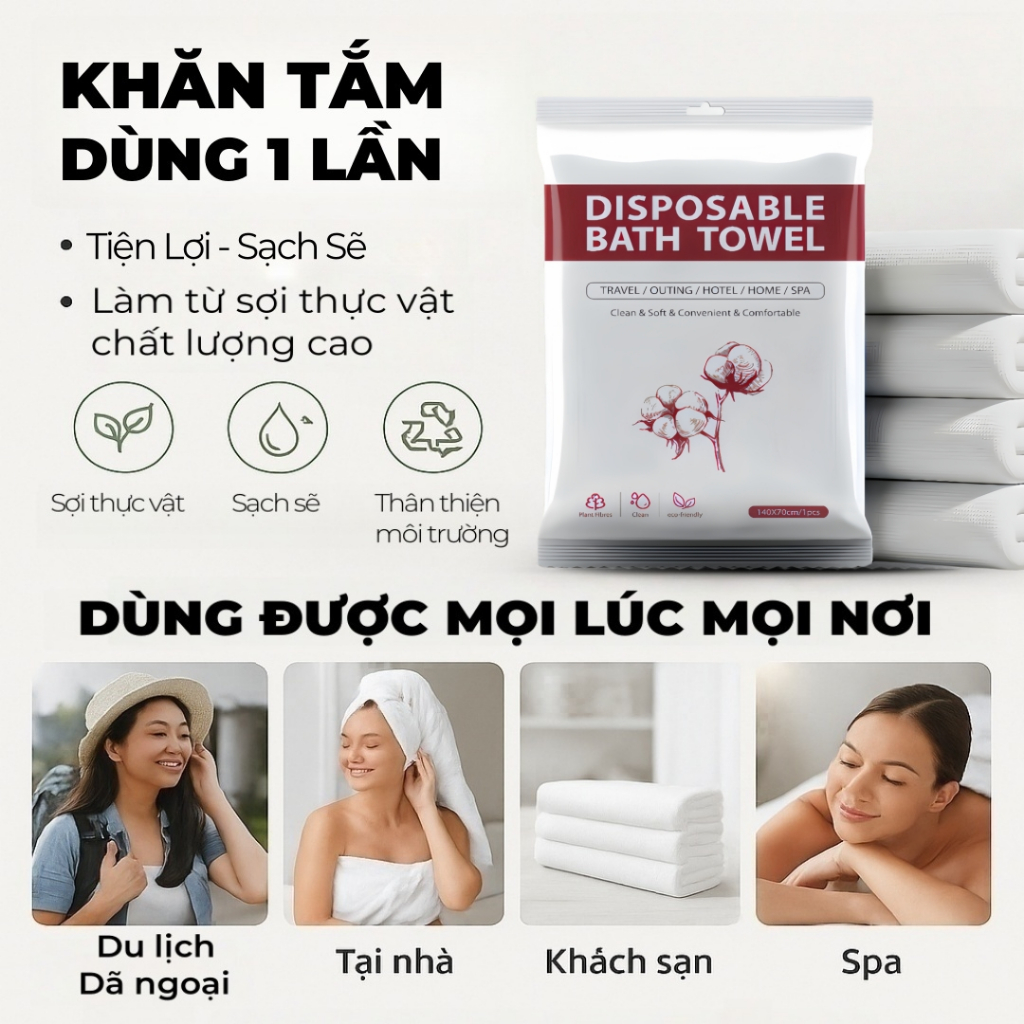 5 gói Khăn Tắm Dùng Một Lần Cao Cấp – Siêu Mềm, Siêu Hút Nước, Gọn Nhẹ Khi Du Lịch Homestay Spa