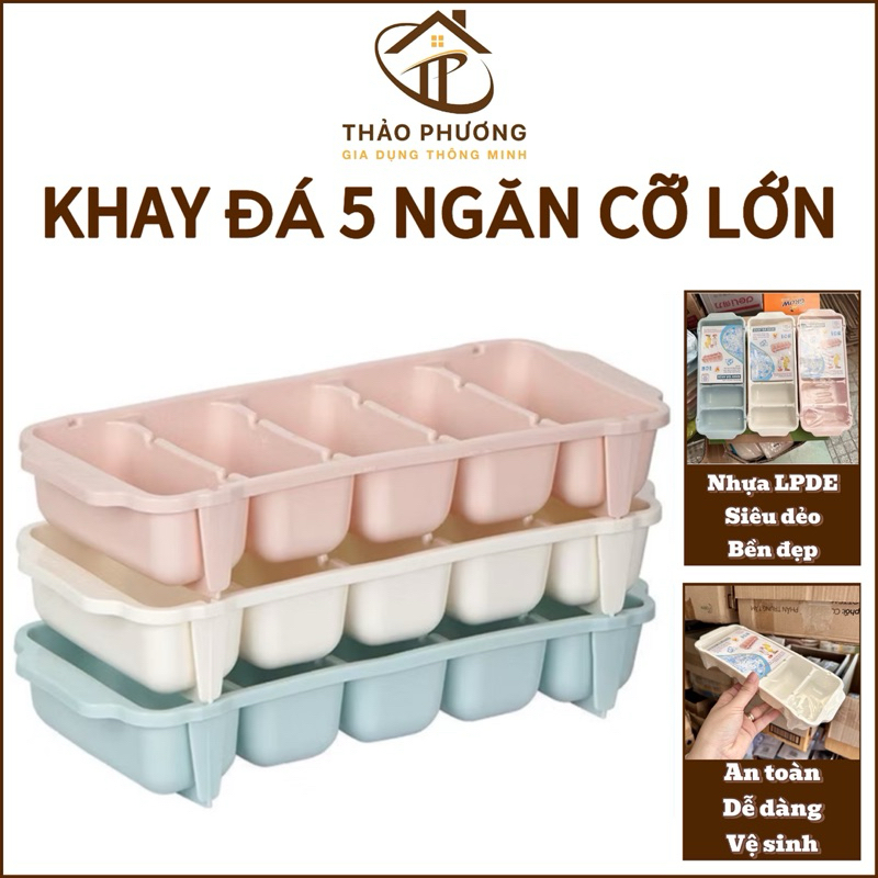 Khay Đá Cao Cấp 5 Ngăn Cỡ Lớn Làm Đá Uống Bia, Vỉ 5 Đá Viên Nhựa Dẻo 6928