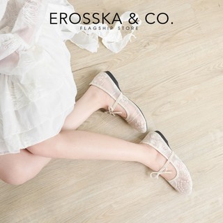 [EROSSKA] - Giày búp bê lưới họa tiết hottrend kiểu dáng ballet core đế bệt màu trắng kem_ DOI81