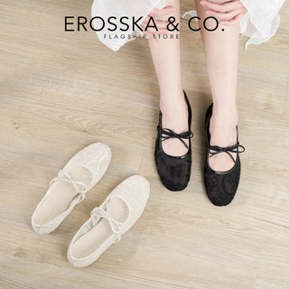 [EROSSKA] - Giày búp bê lưới họa tiết hottrend kiểu dáng ballet core đế bệt màu trắng kem_ DOI81