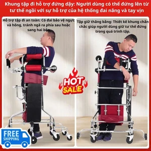 Khung tâp đi tập đứng chống lật cho bệnh nhân phục hồi chức năng - Khung tập đi tám bánh