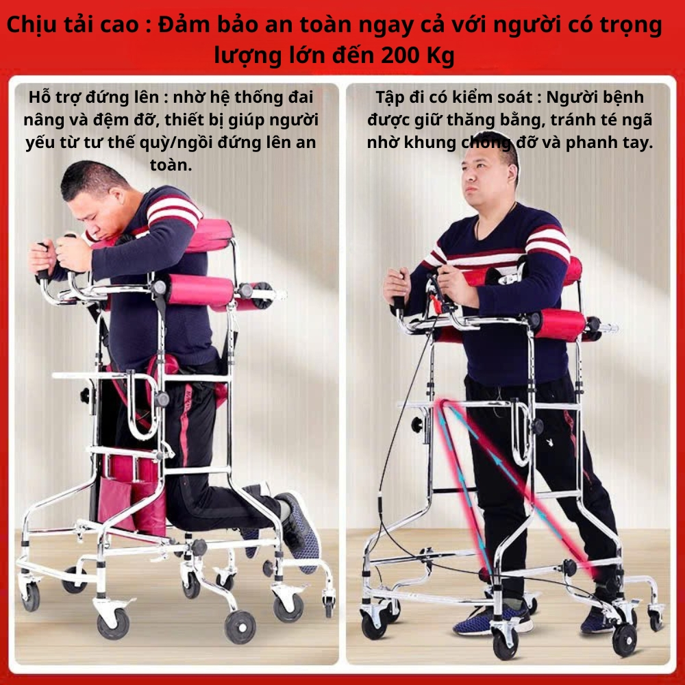 Khung tâp đi tập đứng chống lật  cho bệnh nhân phục hồi chức năng - Khung tập đi tám bánh