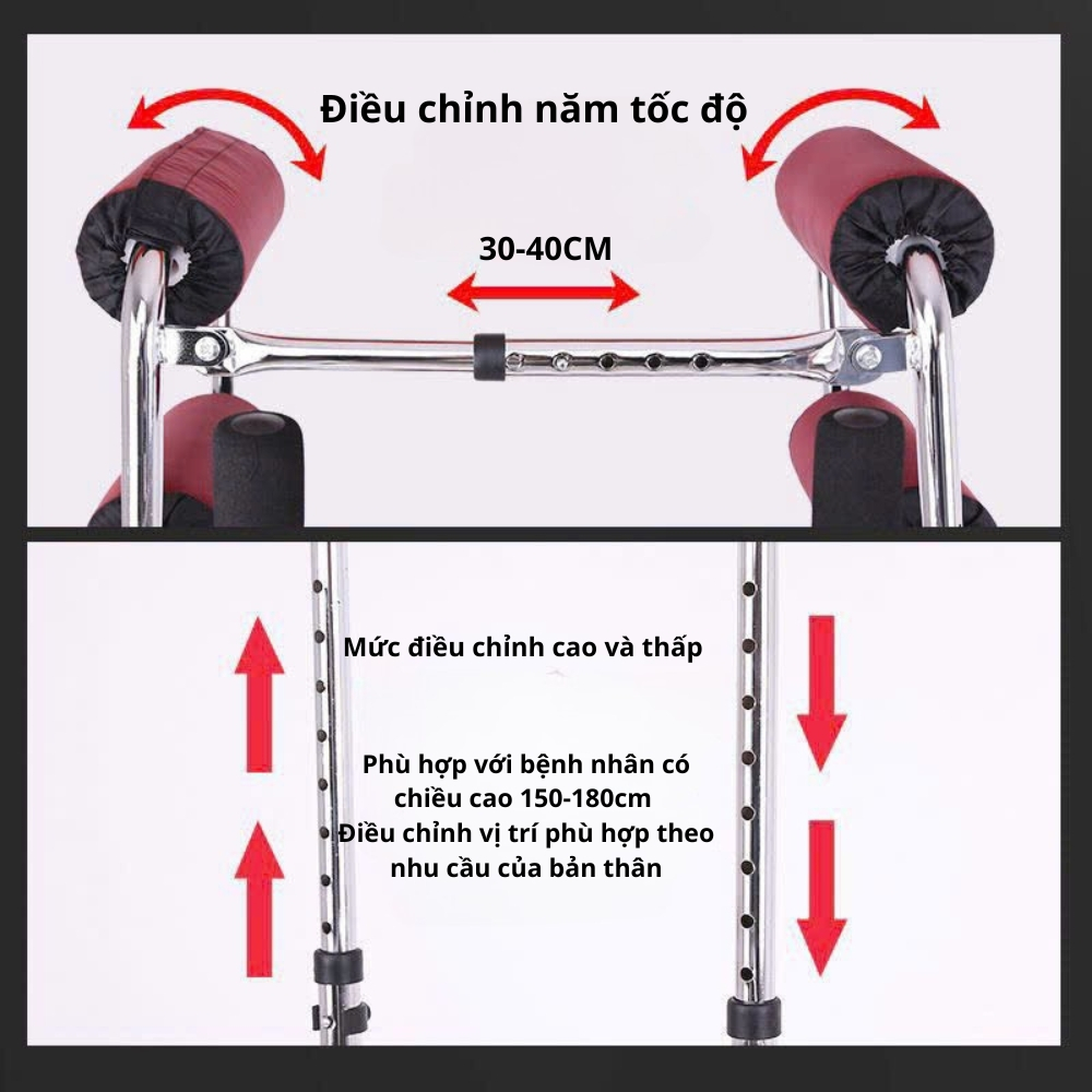 Khung tâp đi tập đứng chống lật  cho bệnh nhân phục hồi chức năng - Khung tập đi tám bánh