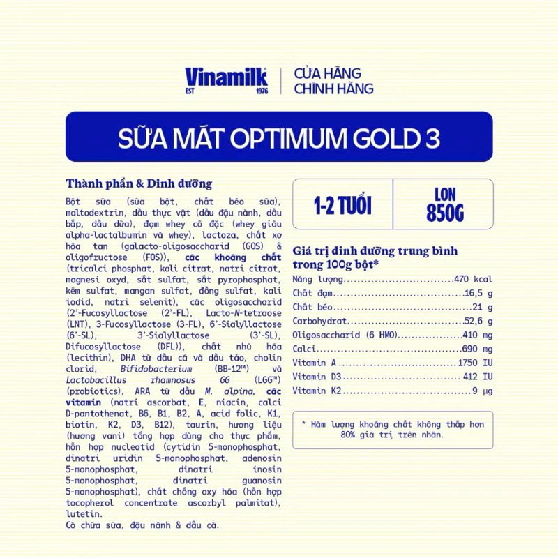 Sữa Bột Vinamilk Optimum Gold Số 3 Lon - 850g