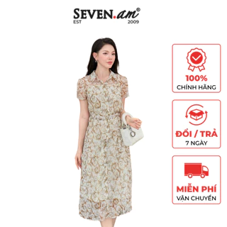 Đầm sơ mi dáng suông họa tiết trừu tượng thời trang nữ Seven.AM H633620K