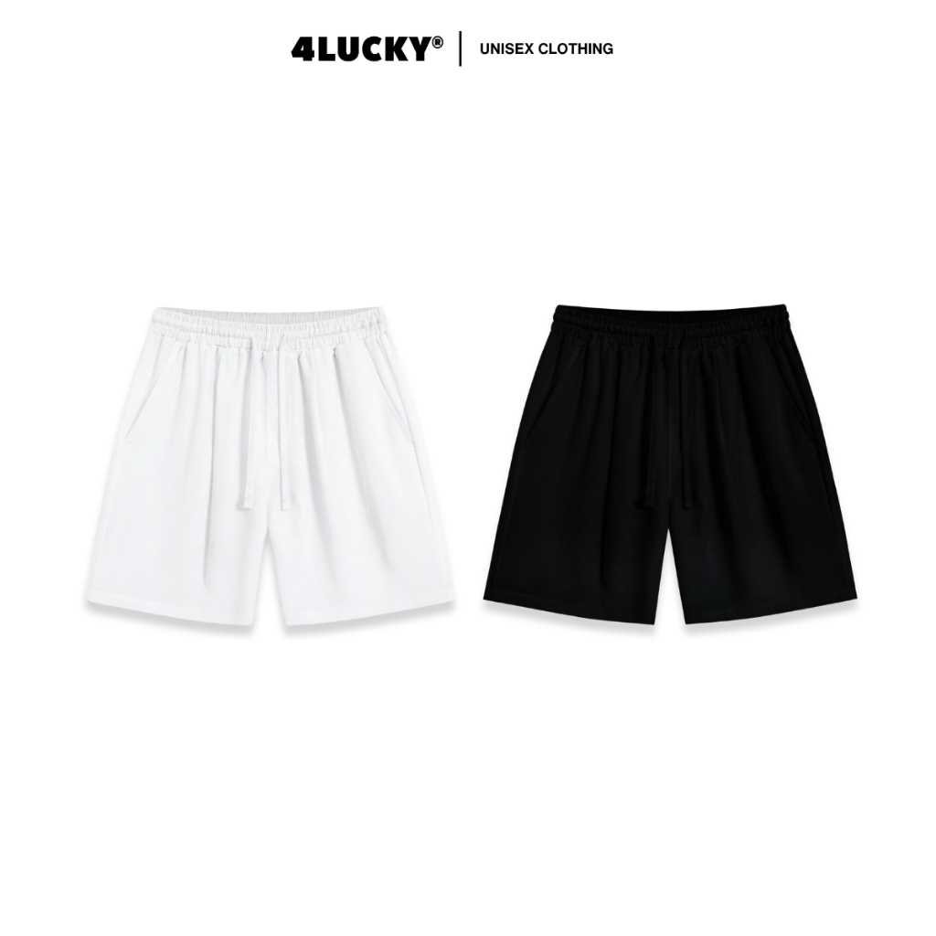 Quần Short LINEN Unisex 4Lucky 6220, Quần Đùi Linen Trắng Đen Lưng Chun Co Giãn Thoải Mái Mát Mẻ Mặc Hè Đi Biển Nam Nữ