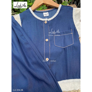 🆘🆘Đồ bộ hè chất jean. Bộ quần áo bé gái jean mềm phong cách Hàn Quốc – áo sát nách phối ren, quần ống rộng 13-45kg