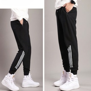 Quần thể dục 3 sọc dáng dài ống suông và bo gấu kiểu jogger có khóa kéo túi trẻ trung mới - DTB K1