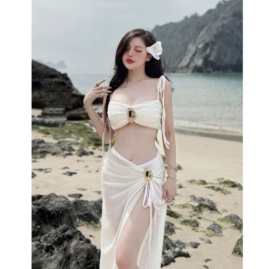 Bikini đồ bơi đi biển set ba món HAI TANG VÀNG chất ren mềm sang xịn Lanbishop LB31