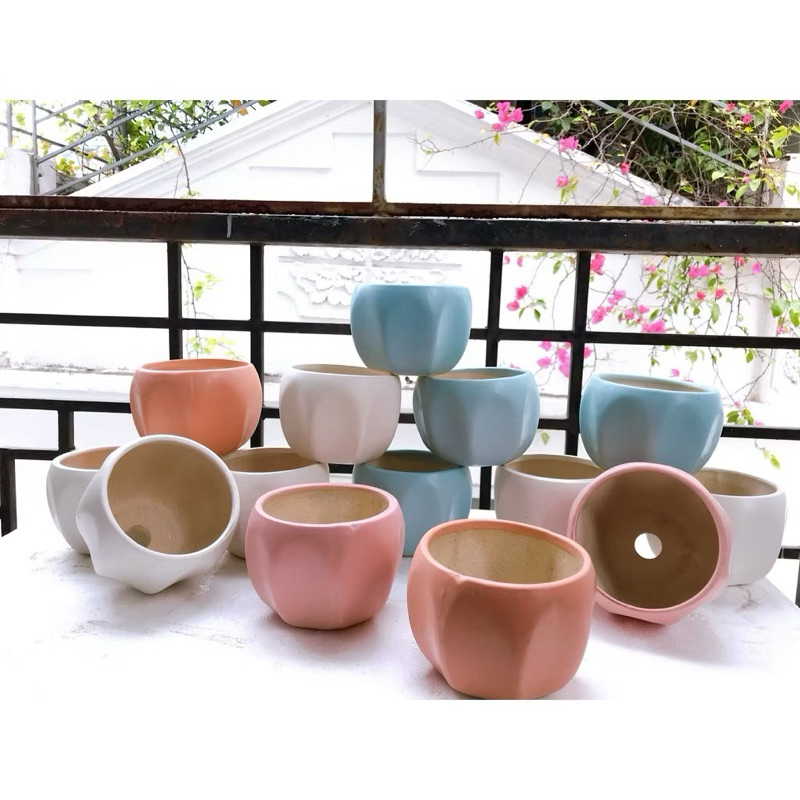 Chậu sứ Bát Tràng trồng sen đá , xương rồng, cẩm nhung... - Chậu khía múi Bát Tràng siêu xinh