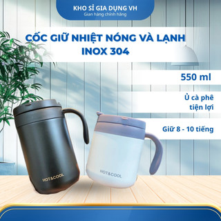 Cốc giữ nhiệt nóng và lạnh 550ML Inox 304 giữ 8-10 tiếng, Ca ủ cà phê mang đi tiện lợi, nhanh gọn