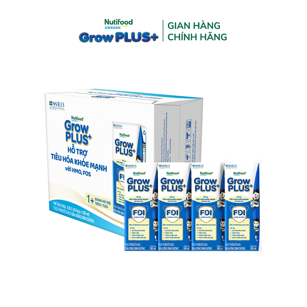 Combo 2 Thùng 24 hộp Sữa bột pha sẵn Nutifood Sweden GrowPLUS+ Tiêu Hóa (Xanh Nhạt) 1+ - Tiêu hóa khỏe, tăng cân 180ml