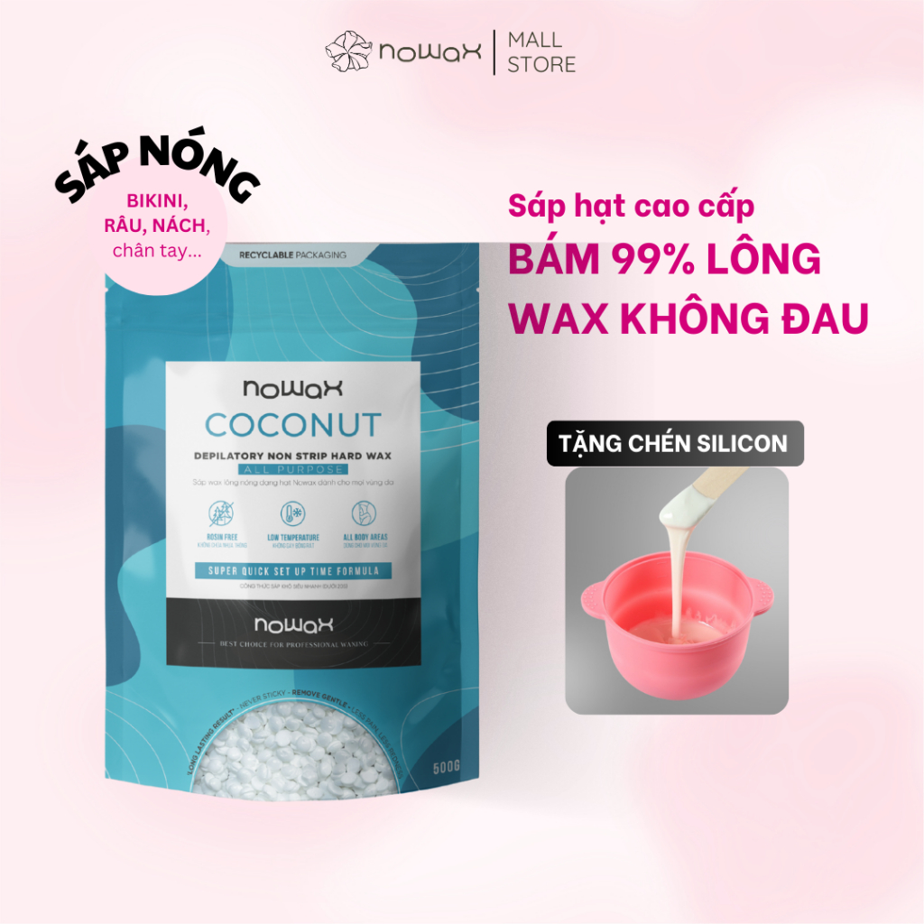 [500g tặng chén] Sáp wax lông nóng NOWAX hương Vani Coconut, siêu bám ...