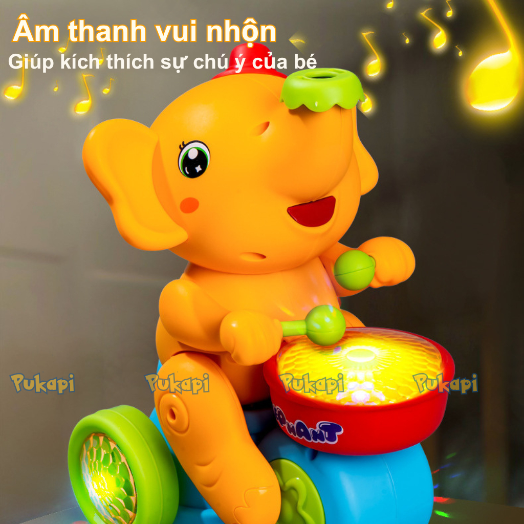 Đồ Chơi Con Voi Thổi Bóng Lơ Lửng Voi Ảo Thuật Đánh Trống Kèm Nhạc Đèn Di Chuyển Cảm Biến  - Đồ Chơi Cho Bé PUKAPI
