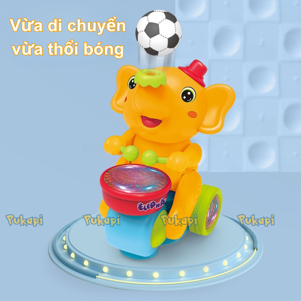 Đồ Chơi Con Voi Thổi Bóng Lơ Lửng Voi Ảo Thuật Đánh Trống Kèm Nhạc Đèn Di Chuyển Cảm Biến  - Đồ Chơi Cho Bé PUKAPI