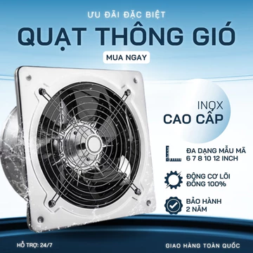 Quạt thông gió hút mùi vỏ INOX, lõi đồng 100% FD150 - FD300 quạt hút mùi nhà vệ sinh, bếp, BH 2 năm