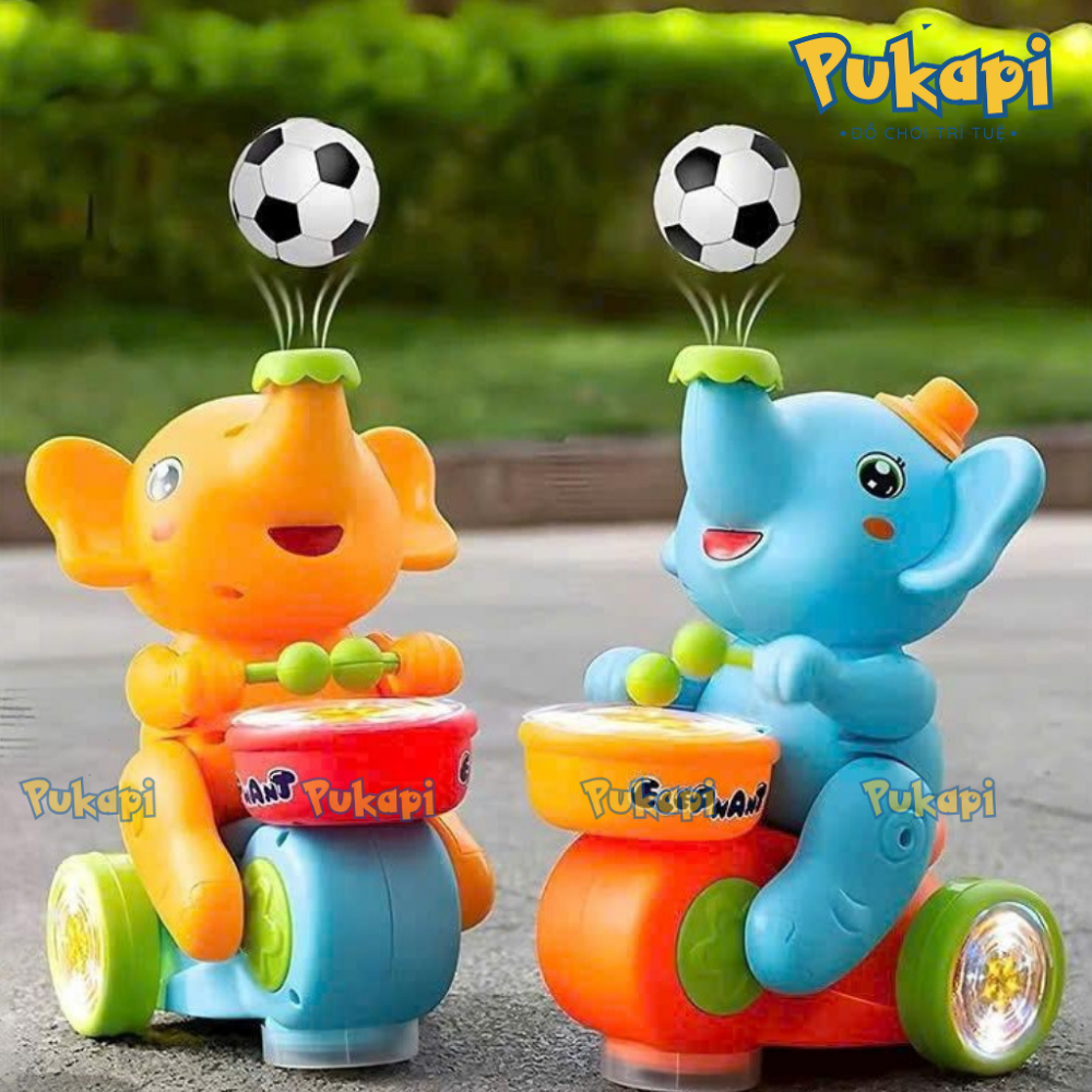 Đồ Chơi Con Voi Thổi Bóng Lơ Lửng Voi Ảo Thuật Đánh Trống Kèm Nhạc Đèn Di Chuyển Cảm Biến  - Đồ Chơi Cho Bé PUKAPI