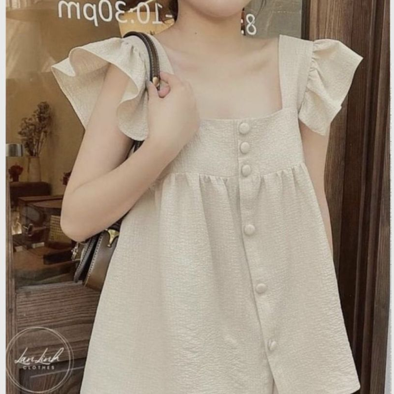 Set đồ nữ babydoll áo cánh tiên cổ vuông dọc cúc dáng xòe + quần đùi short Bộ áo 2 dây to + quần sooc ngắn T623G