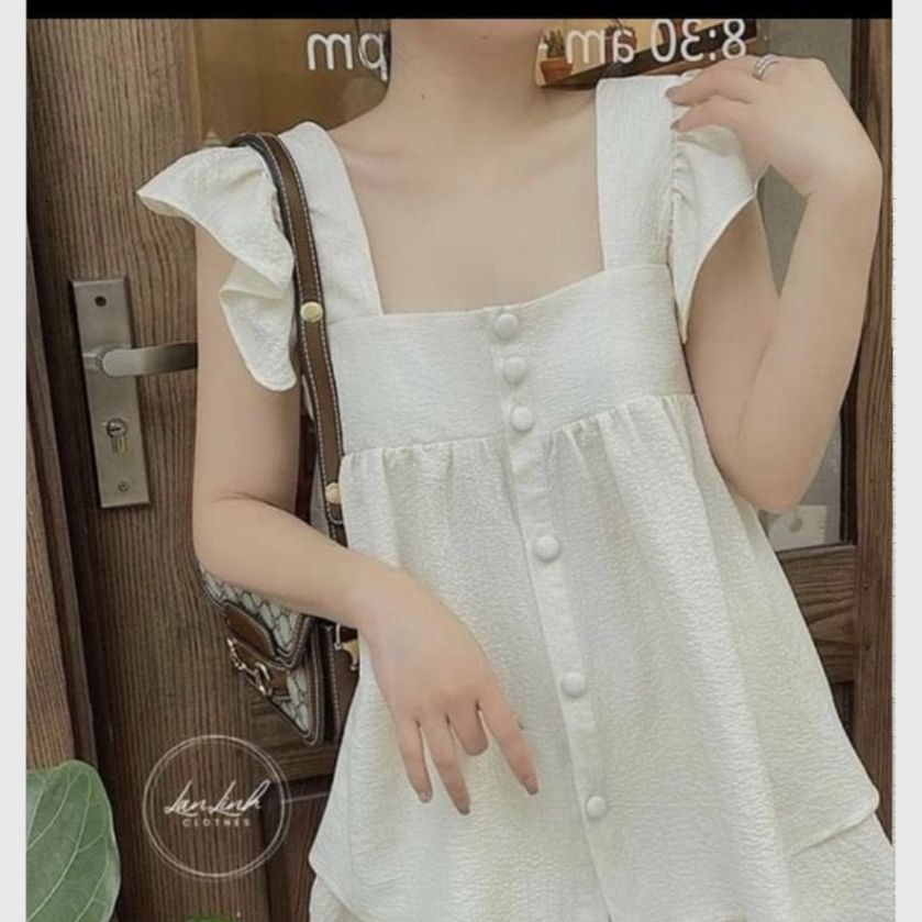 Set đồ nữ babydoll áo cánh tiên cổ vuông dọc cúc dáng xòe + quần đùi short Bộ áo 2 dây to + quần sooc ngắn T623G