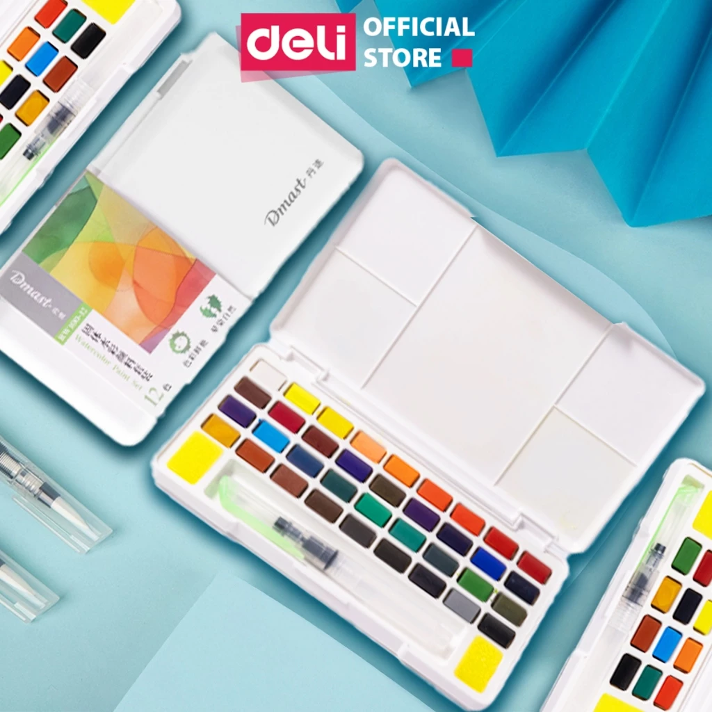 [HỌA CỤ DELI] Màu Nước Dạng Nén Dmast Solid Water Color 12/18/24/36 Màu Deli - Màu Nước Nén Mịn Loan