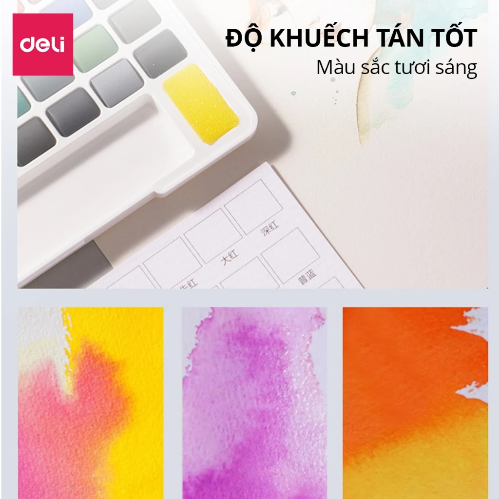 [HỌA CỤ DELI] Màu Nước Dạng Nén Dmast Solid Water Color 12/18/24/36 Màu Deli - Màu Nước Nén Mịn Loan