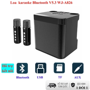 Loa Bluetooth Karaoke V5.3 WJ-A826 hỗ trợ kết nối USB TF AUX tặng kèm 2 micro âm thanh trầm ấm