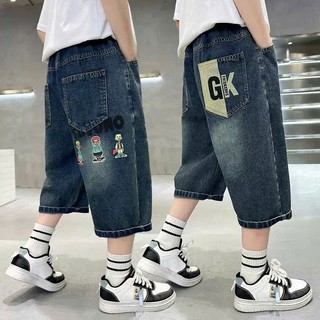Quần Ngố Jean Bé Trai In Họa Tiết Hoạt Hình & Chữ "GK" (18–46kg) Thời Trang Cá Tính