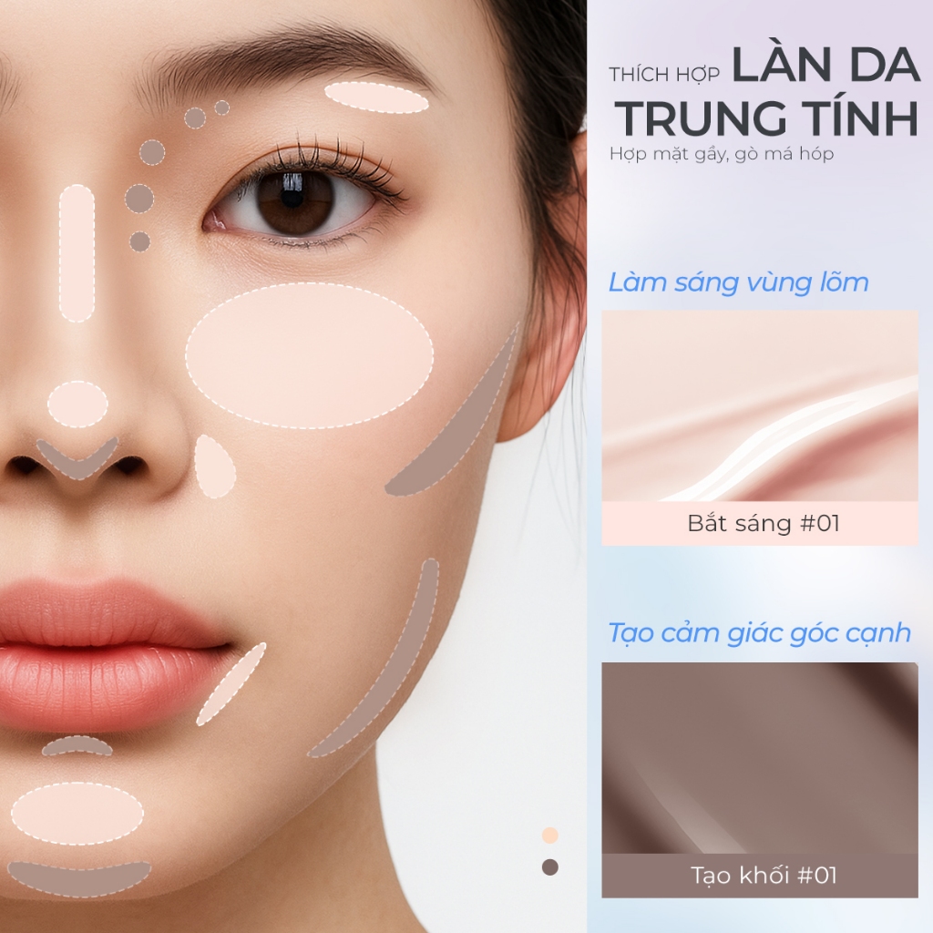 SACE LADY Liquid Contour lâu trôi có sắc tố cao + Kem bắt sáng dạng lỏng chống thấm bộ trang điểm